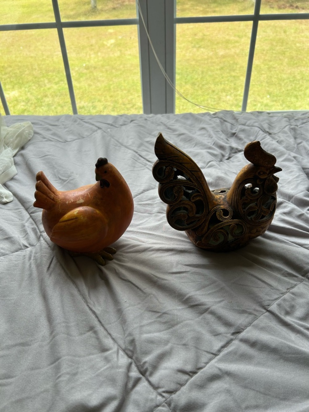 Decorative Ceramic Rooster Pair in Orange and Gold